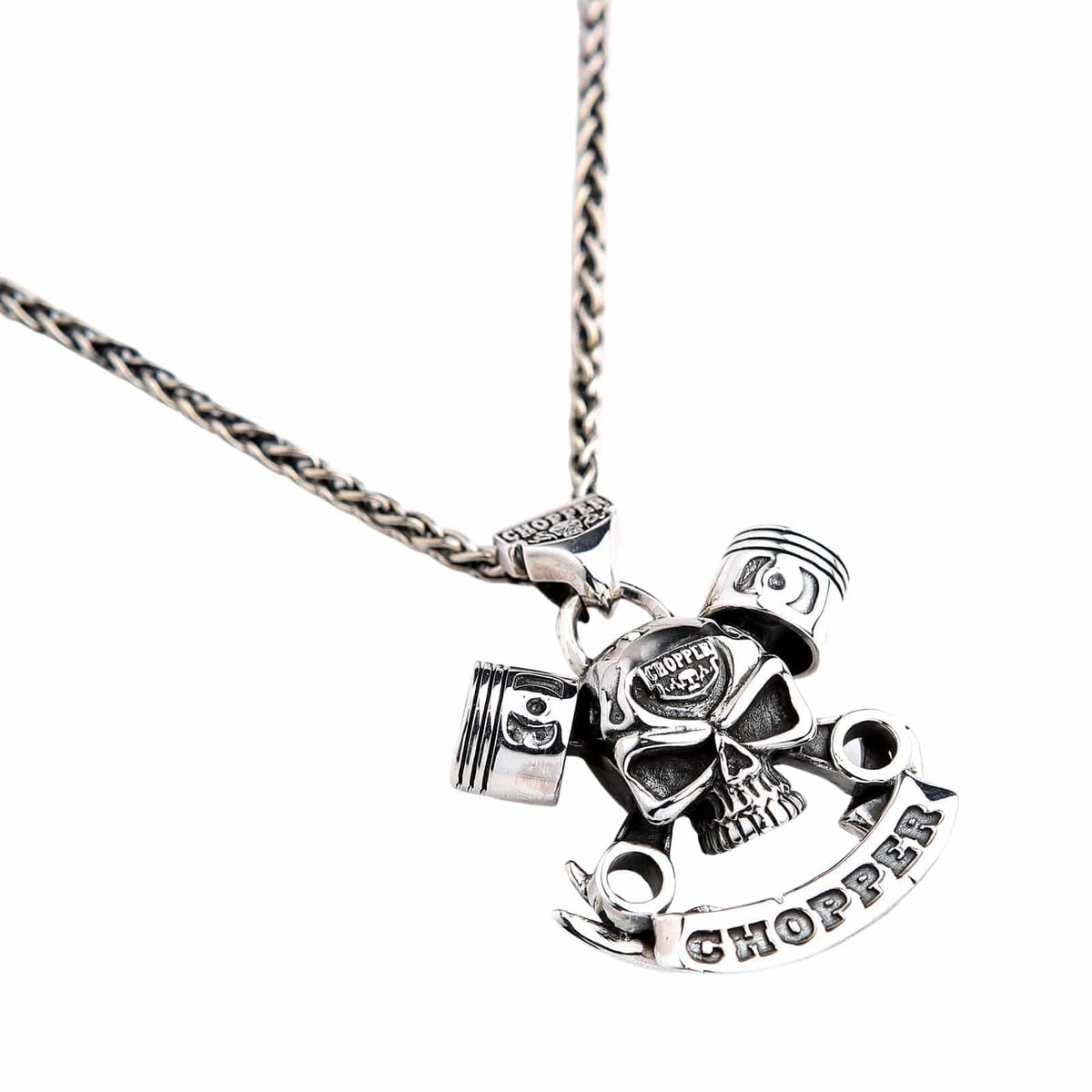 V-Twin Engine Pendant with Skull & Wrench — .925 Sterling Silver