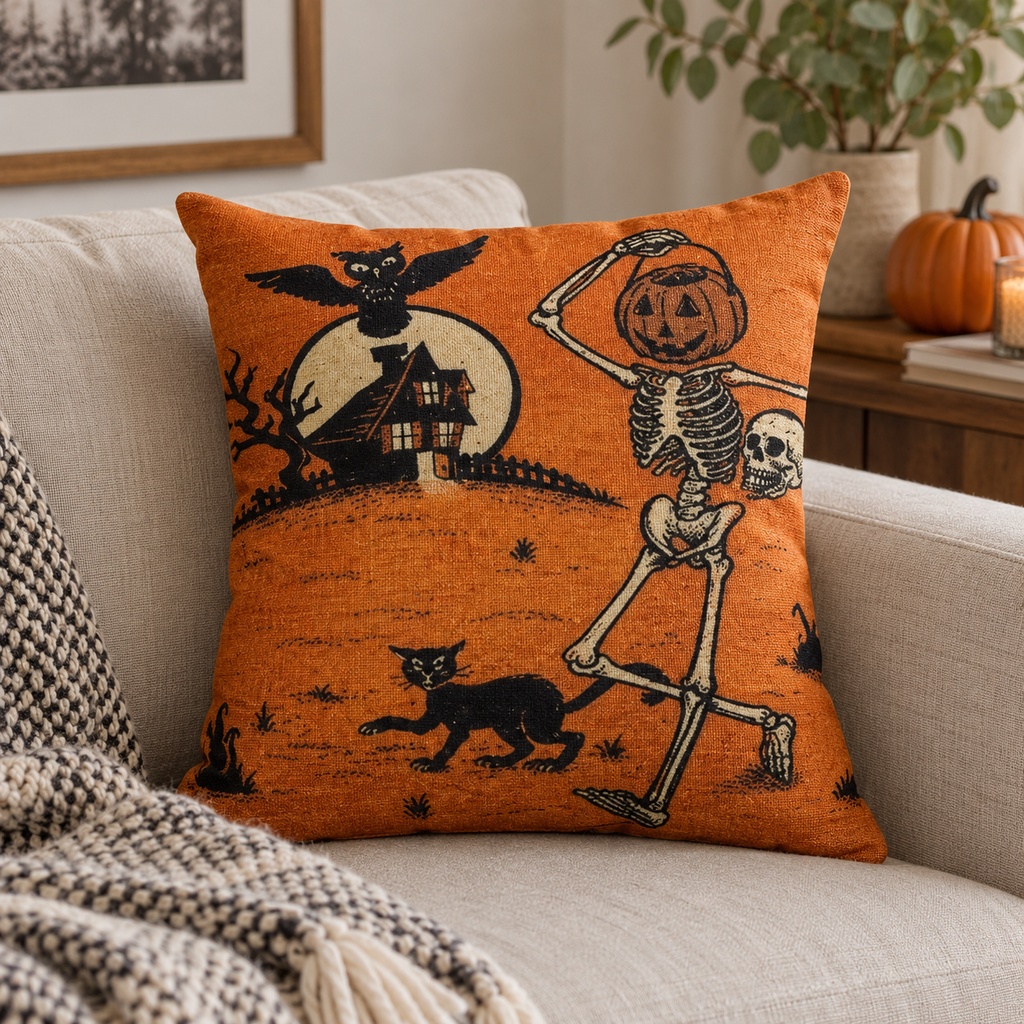 Halloween Pumpkin and Witch Printed Pillow Cases