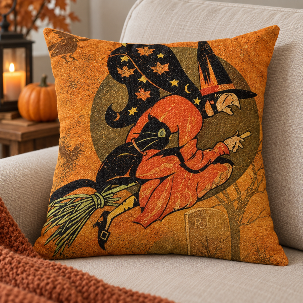 Halloween Pumpkin and Witch Printed Pillow Cases