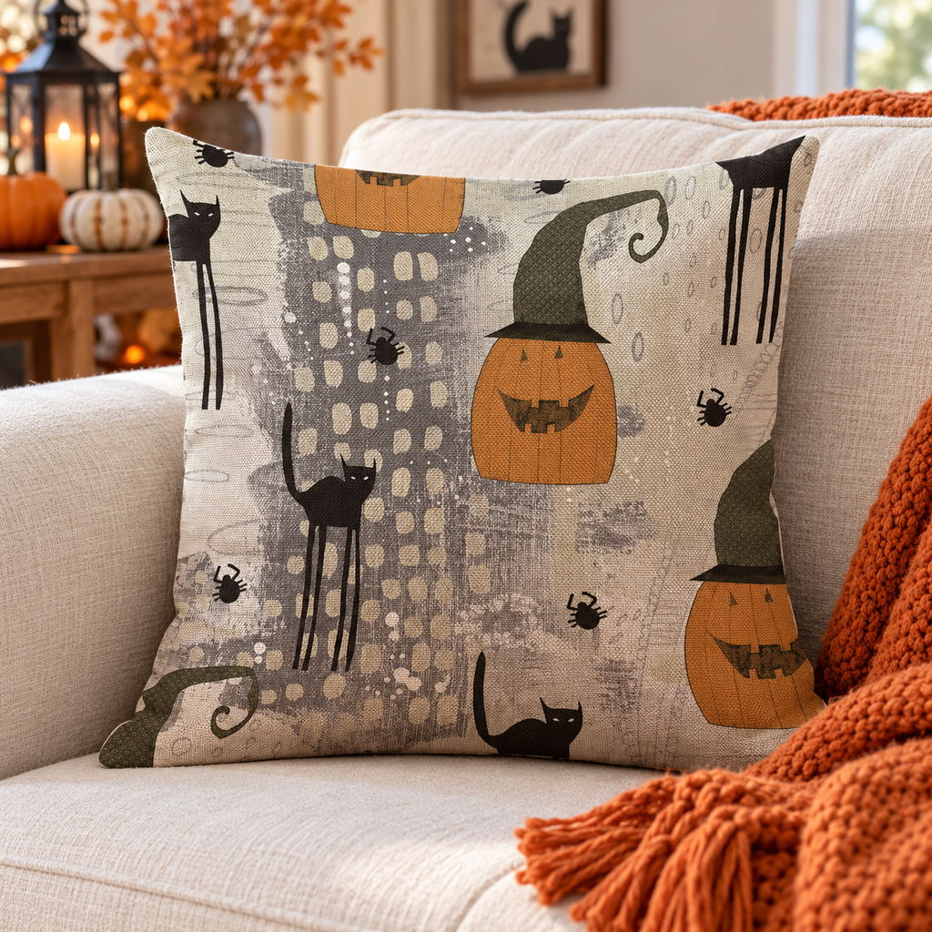 Cotton Comfy Pumpkin Printed Halloween Pillow Cases