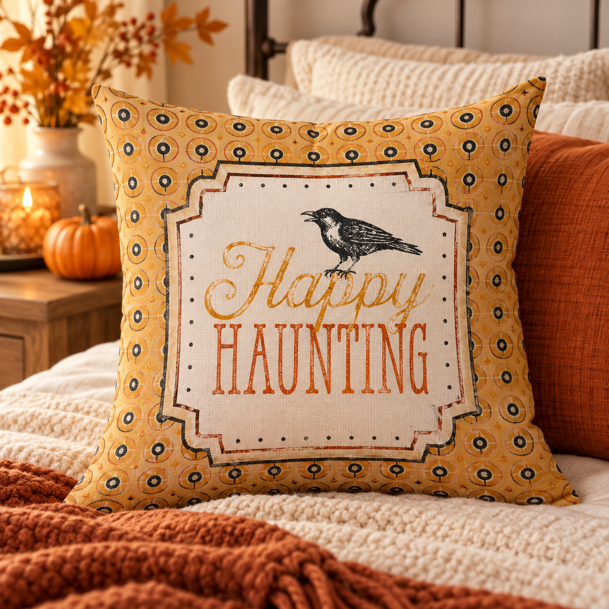 Cotton Comfy Pumpkin Printed Halloween Pillow Cases