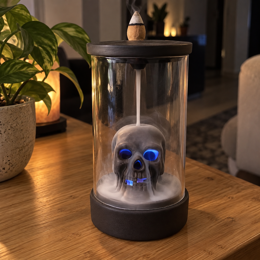 Gothic Skull Ceramic Incense Fountain