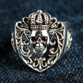 Crown Sterling Silver Skull Ring with Red Garnet Eyes
