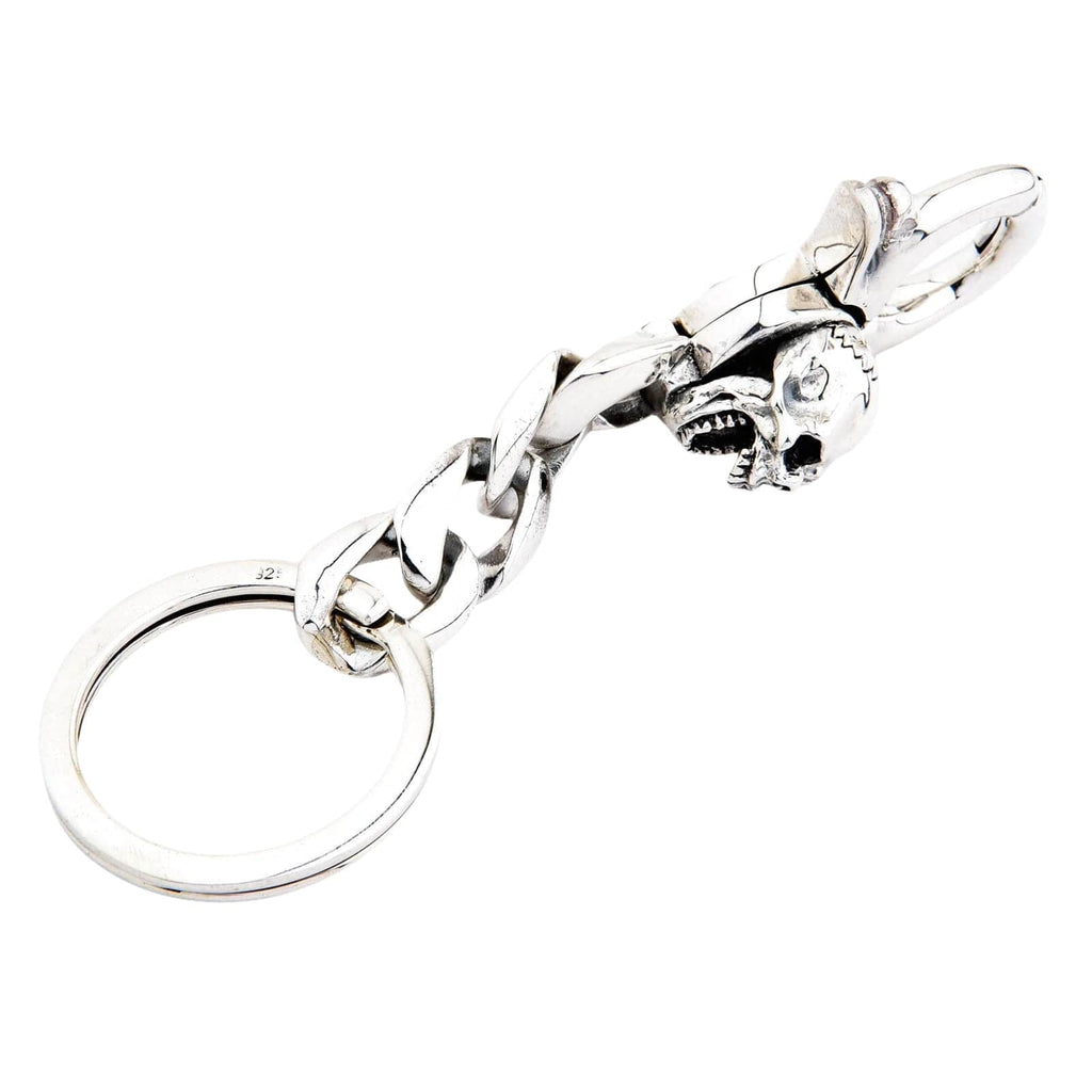 Pop-Eye Skull Grip Sterling Silver Keychain — 53g Solid .925
