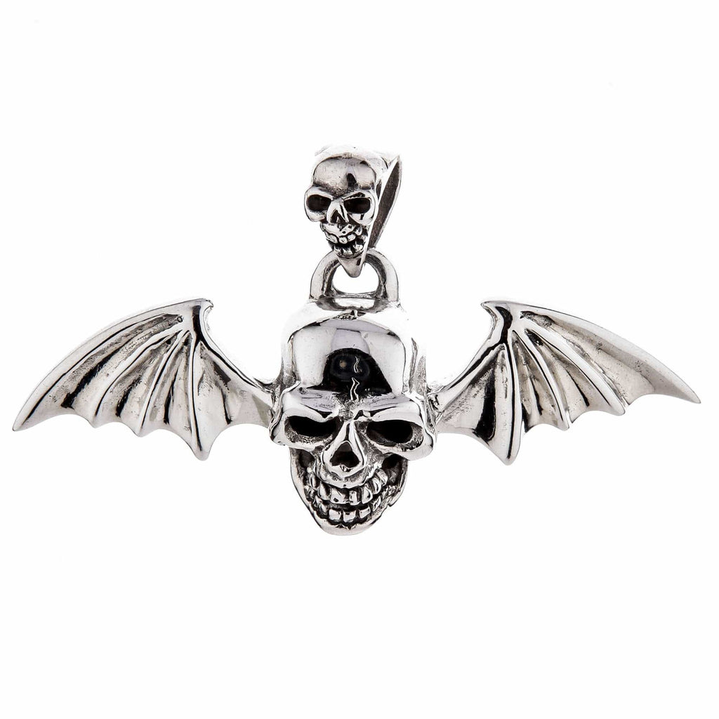 Skull Vampire Pendant with Bat Wings — .925 Sterling Silver
