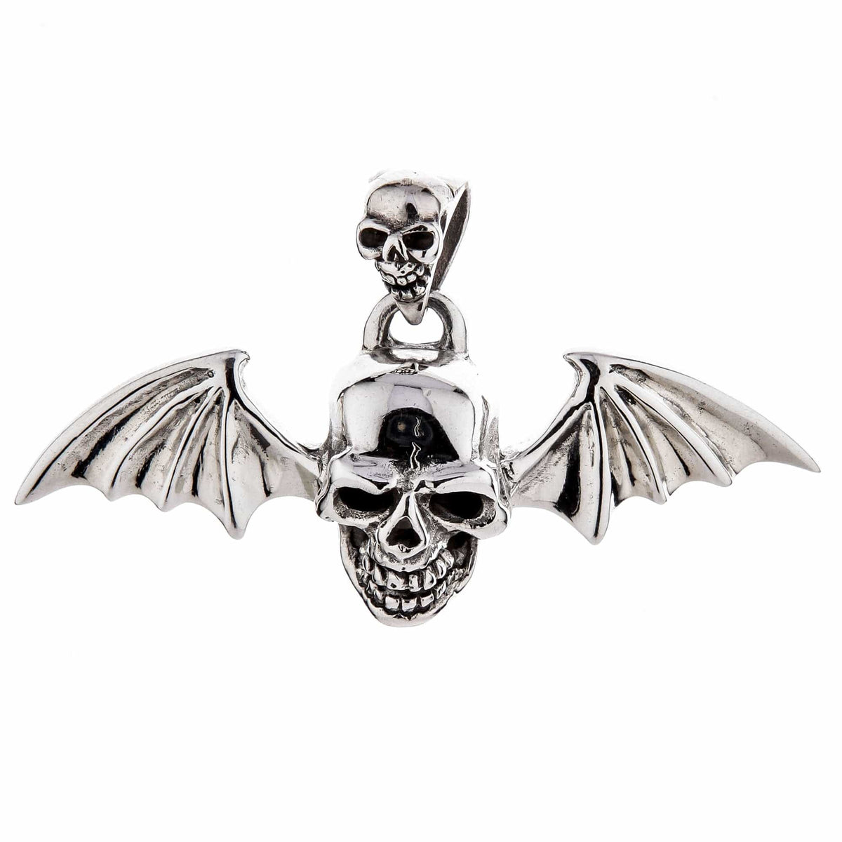 Skull Vampire Pendant with Bat Wings — .925 Sterling Silver