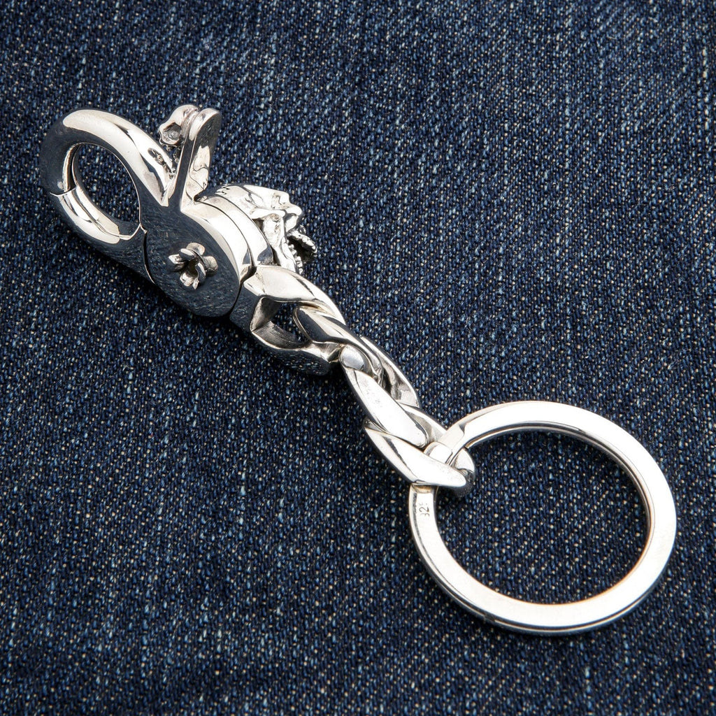 Pop-Eye Skull Grip Sterling Silver Keychain — 53g Solid .925