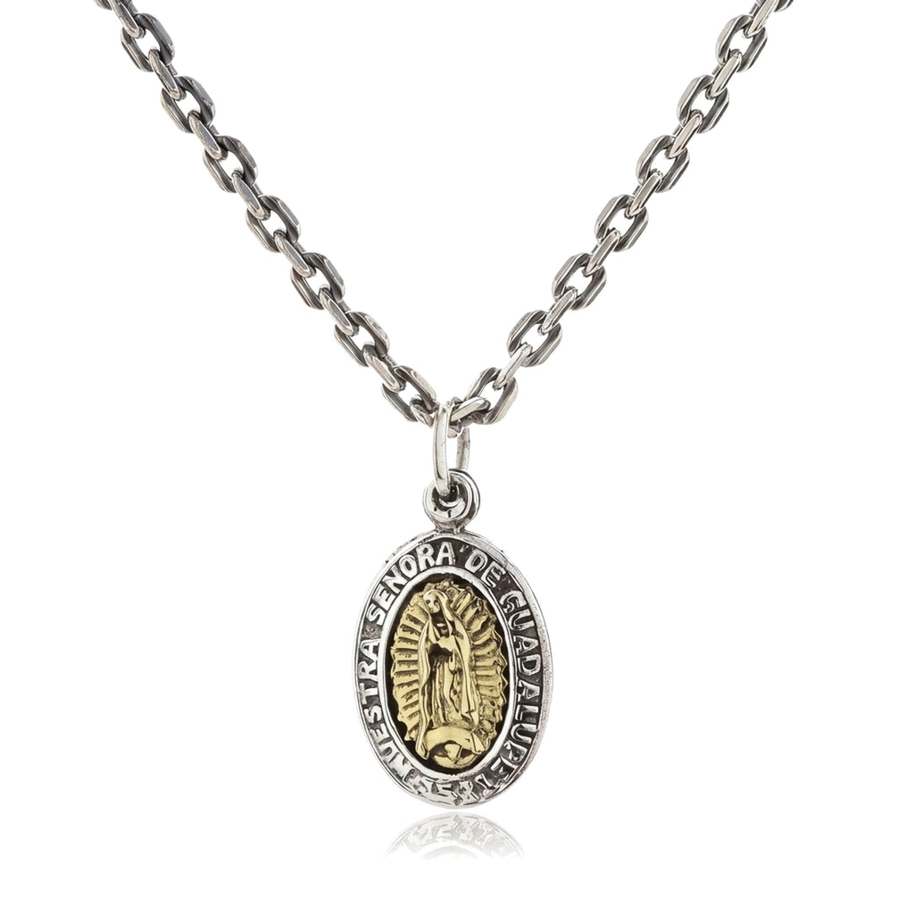 Guadalupe & Sugar Skull Double Medal Pendant — .925 Silver & Brass