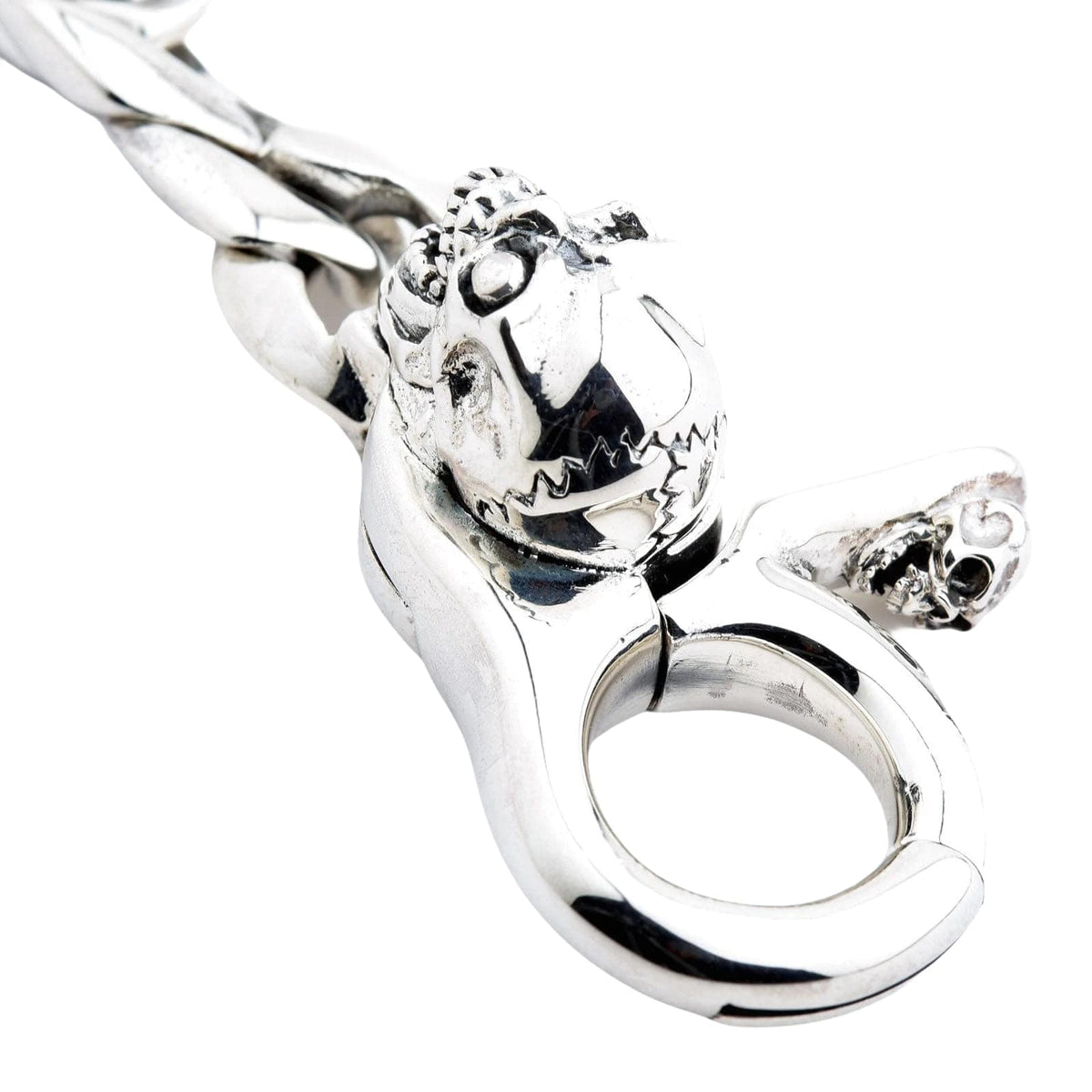 Pop-Eye Skull Grip Sterling Silver Keychain — 53g Solid .925