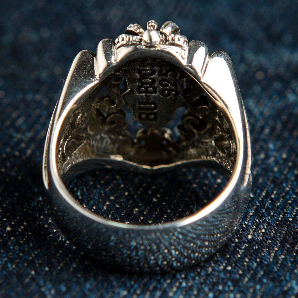 Crown Sterling Silver Skull Ring with Red Garnet Eyes