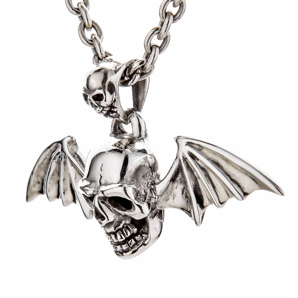 Skull Vampire Pendant with Bat Wings — .925 Sterling Silver
