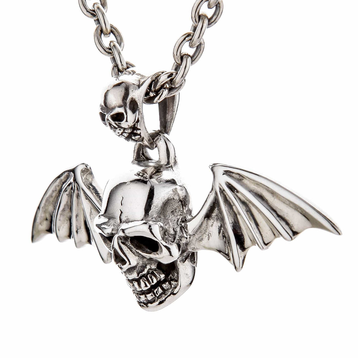 Skull Vampire Pendant with Bat Wings — .925 Sterling Silver