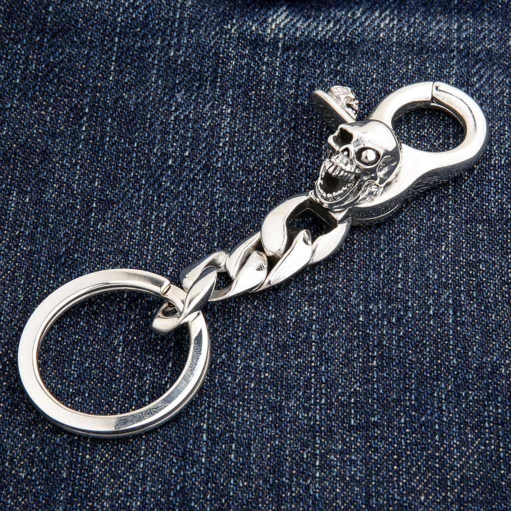 Pop-Eye Skull Grip Sterling Silver Keychain — 53g Solid .925