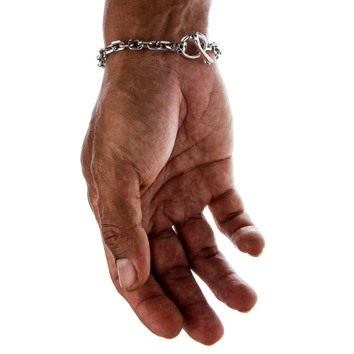Skull T-Bar Curb Link Bracelet — .925 Sterling Silver 6mm Chain
