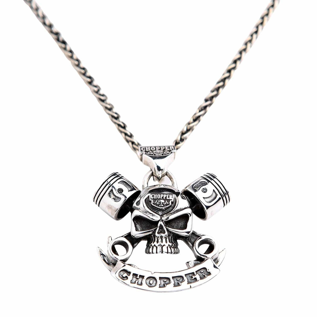 V-Twin Engine Pendant with Skull & Wrench — .925 Sterling Silver