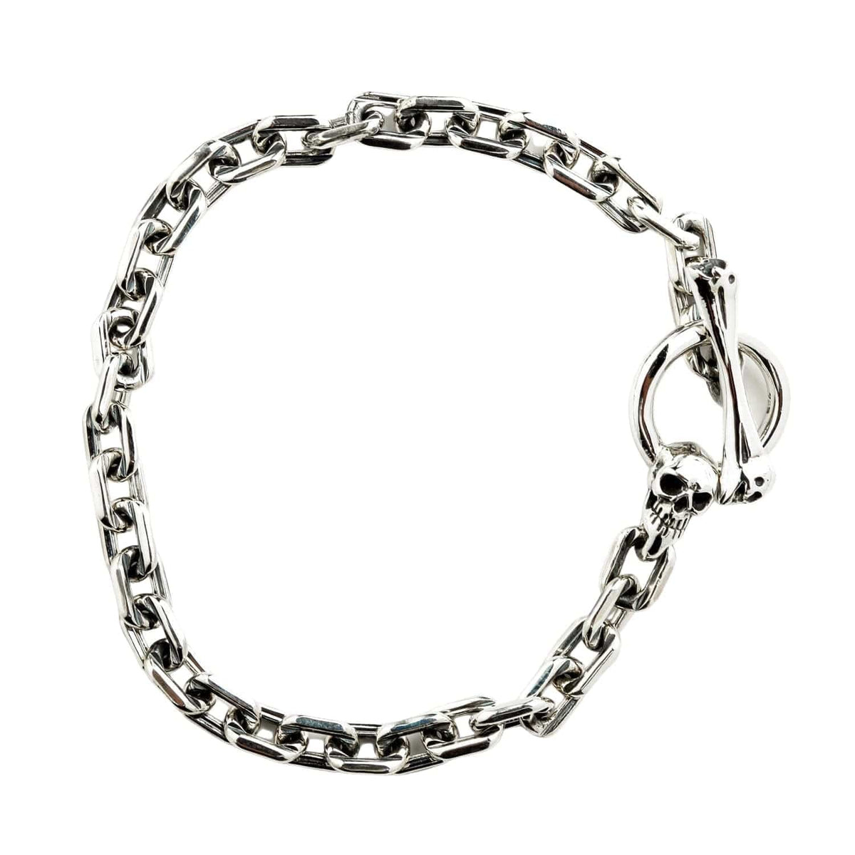 Skull T-Bar Curb Link Bracelet — .925 Sterling Silver 6mm Chain