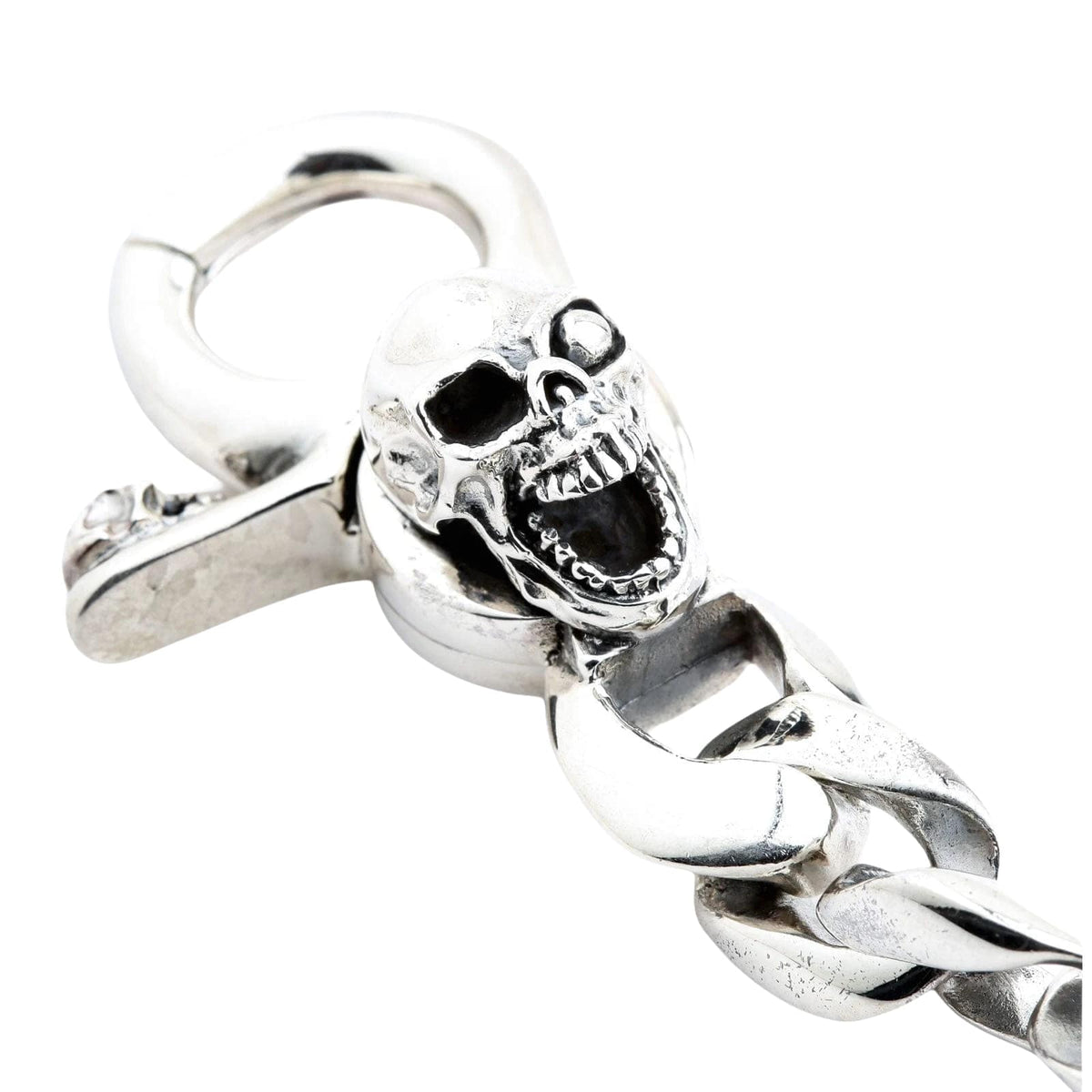 Pop-Eye Skull Grip Sterling Silver Keychain — 53g Solid .925