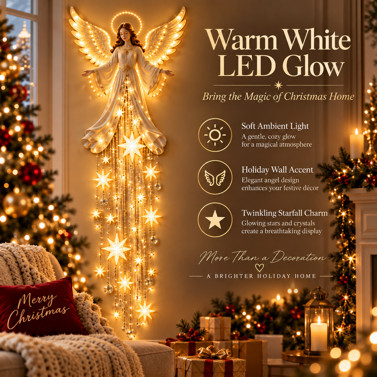 Lighted Christmas Angel Wall Decor – Glowing Star Cascade Holiday Decoration