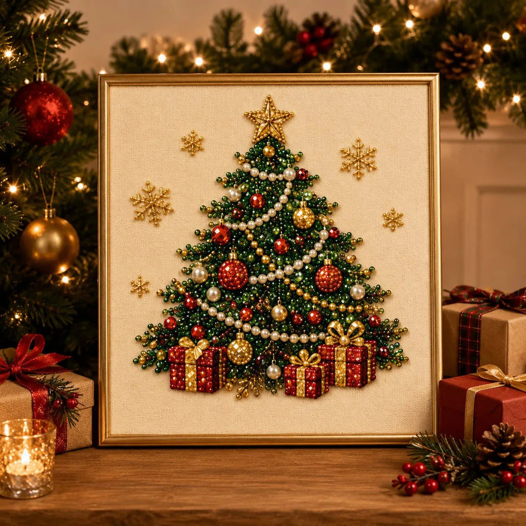 DIY Christmas Pearl Art Kit with Frame – 3D Bead Craft Decor