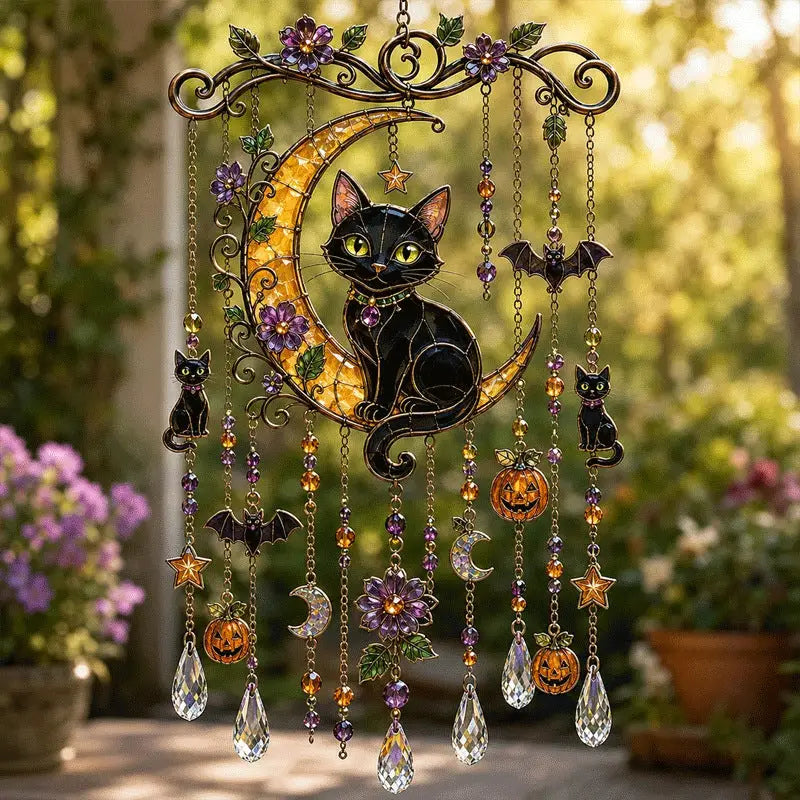 Halloween Stained Glass Suncatcher Wind Chime Hanging Garden Decor