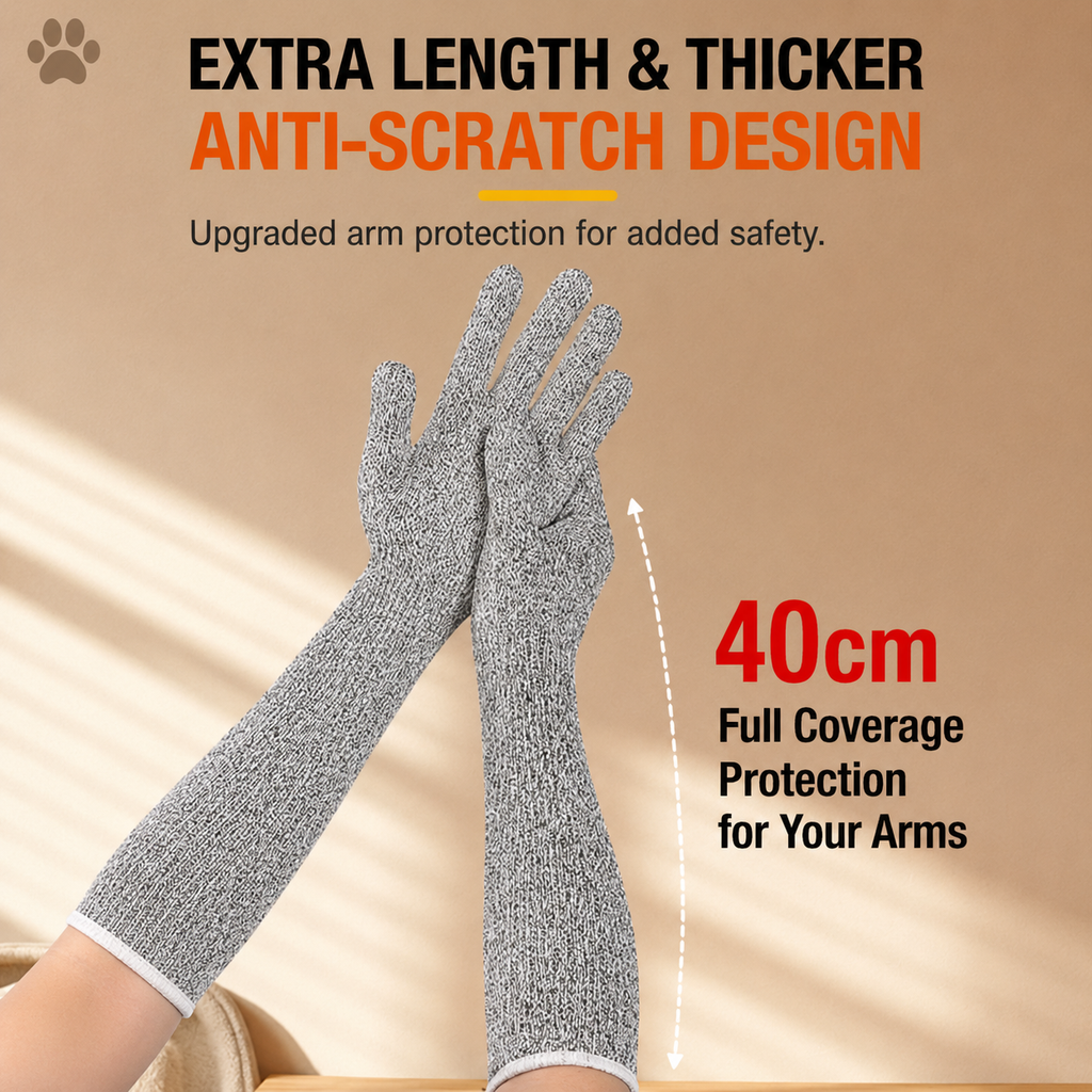 Pet Handling Gloves – 15.75" Long Anti-Scratch Cat Grooming Gloves