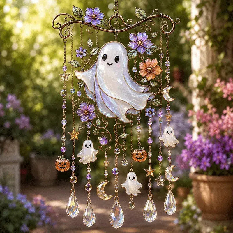 Halloween Stained Glass Suncatcher Wind Chime Hanging Garden Decor