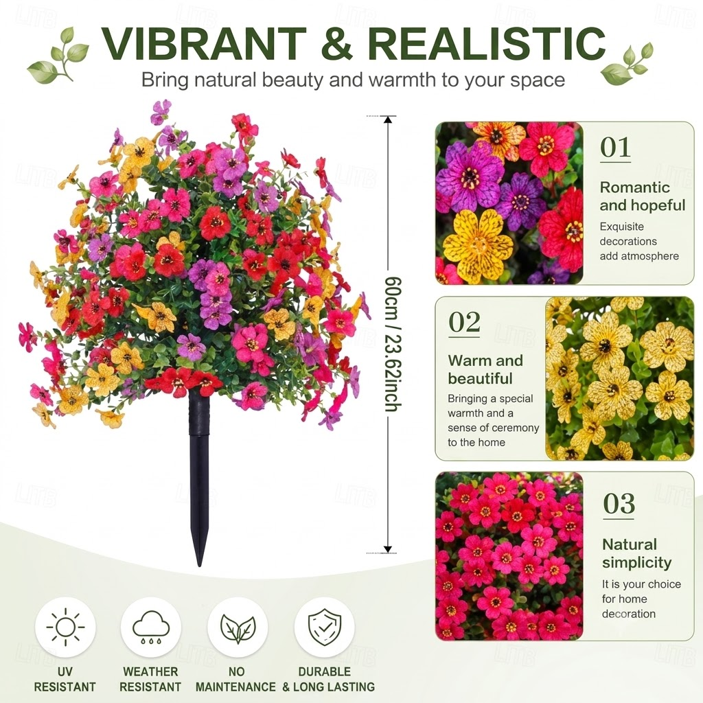 22 Inch Artificial Flower Stake with Multicolor Blooms for Garden, Yard & Lawn