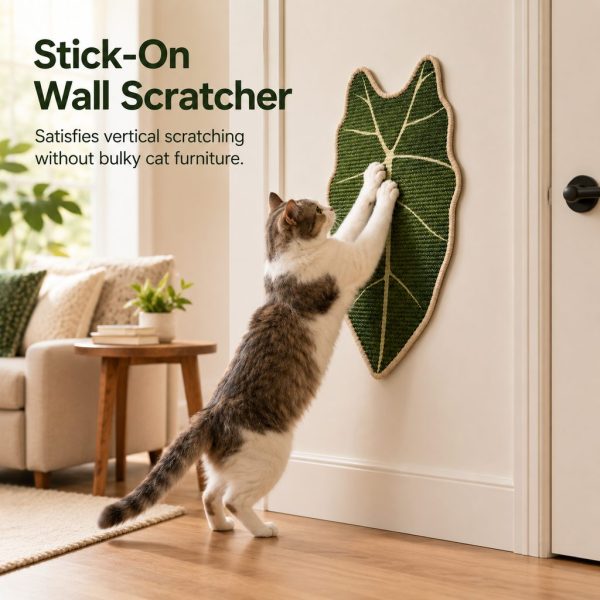 Botanical Stick-On Sisal Cat Scratcher Mat for Walls, Doors & Floors – Redirect Scratching Away From Furniture