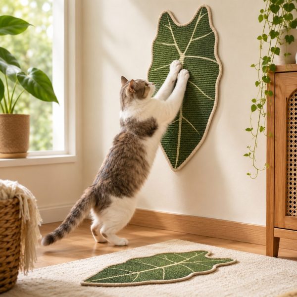Botanical Stick-On Sisal Cat Scratcher Mat for Walls, Doors & Floors – Redirect Scratching Away From Furniture