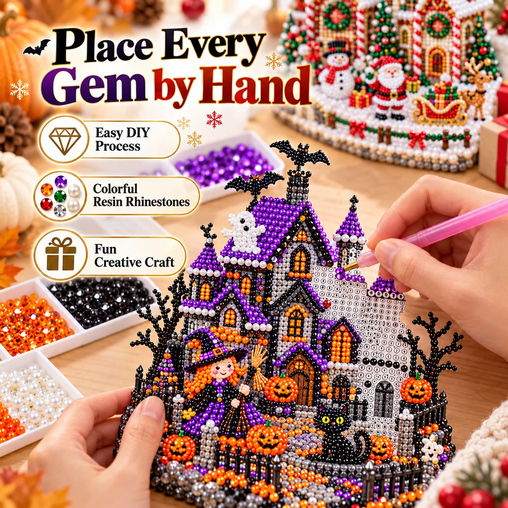 3D DIY Diamond Art Village Kit – Christmas & Halloween Craft Decor