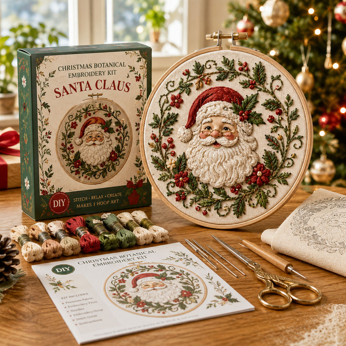Christmas Botanical Embroidery Kit – Festive DIY Hoop Art Collection