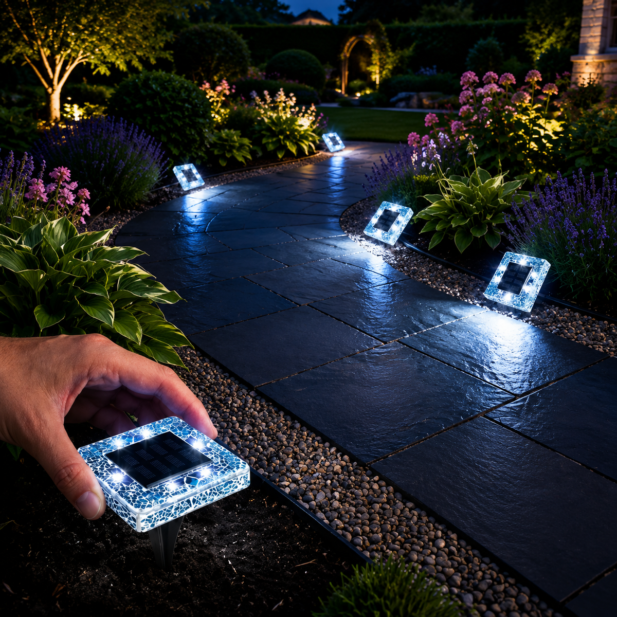 Solar Pathway Lights, Mosaic LED Outdoor Garden Lights for Walkways and Landscape