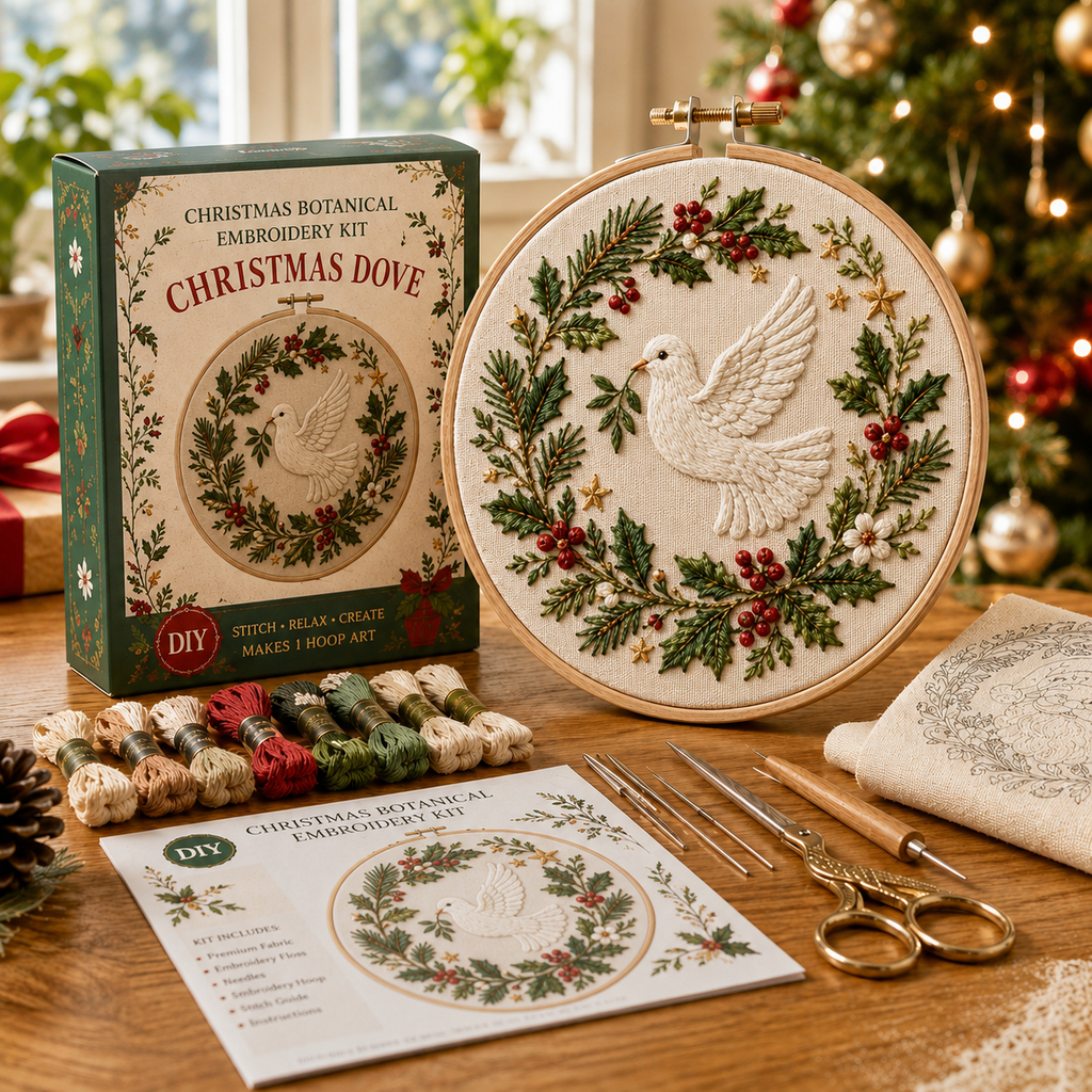 Christmas Botanical Embroidery Kit – Festive DIY Hoop Art Collection