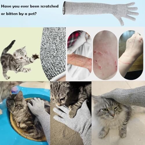 Pet Handling Gloves – 15.75" Long Anti-Scratch Cat Grooming Gloves