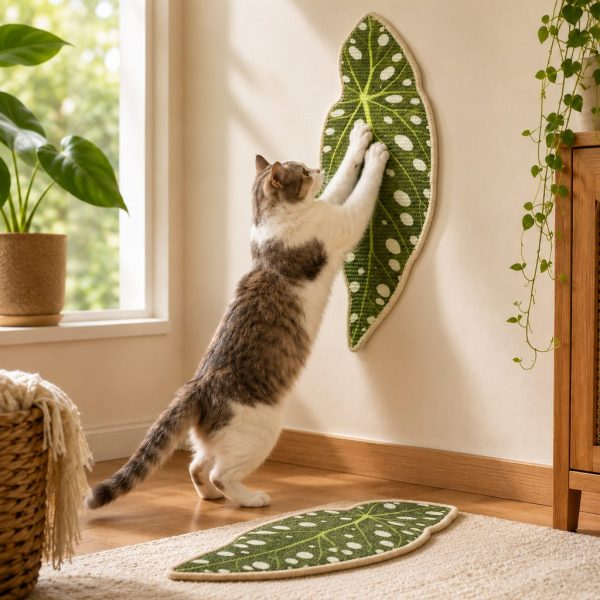 Botanical Stick-On Sisal Cat Scratcher Mat for Walls, Doors & Floors – Redirect Scratching Away From Furniture