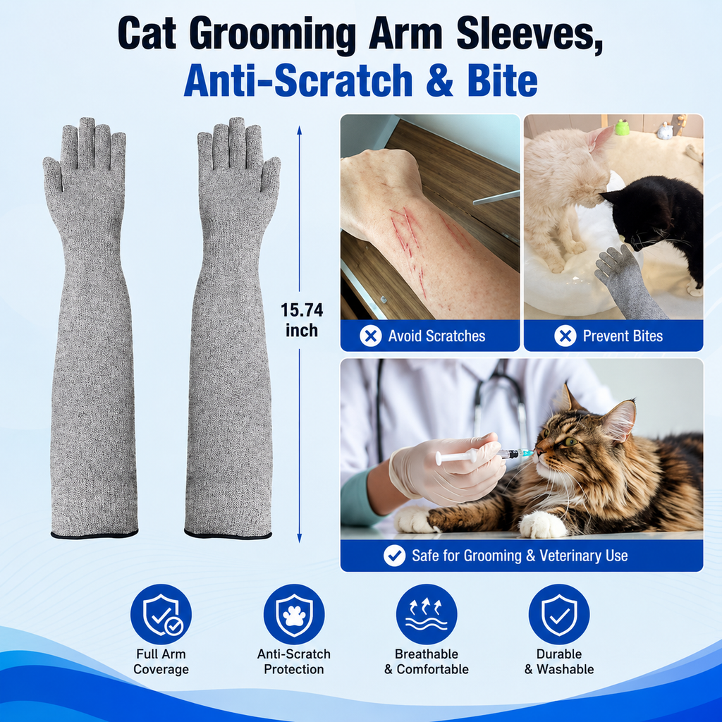 Pet Handling Gloves – 15.75" Long Anti-Scratch Cat Grooming Gloves