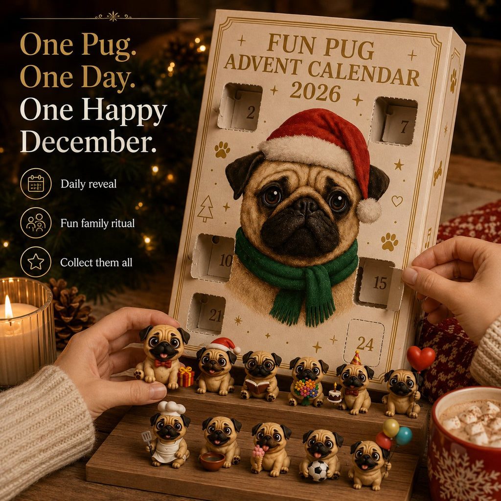 24-Day Pug Christmas Surprise Advent Calendar | 24 Unique Mini Pug Figures for Daily Holiday Reveals, Collecting & Display