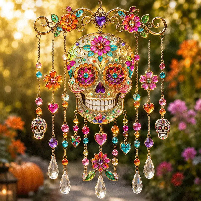 Halloween Stained Glass Suncatcher Wind Chime Hanging Garden Decor