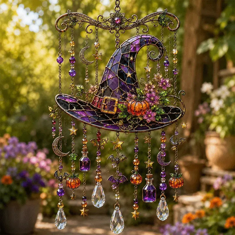 Halloween Stained Glass Suncatcher Wind Chime Hanging Garden Decor