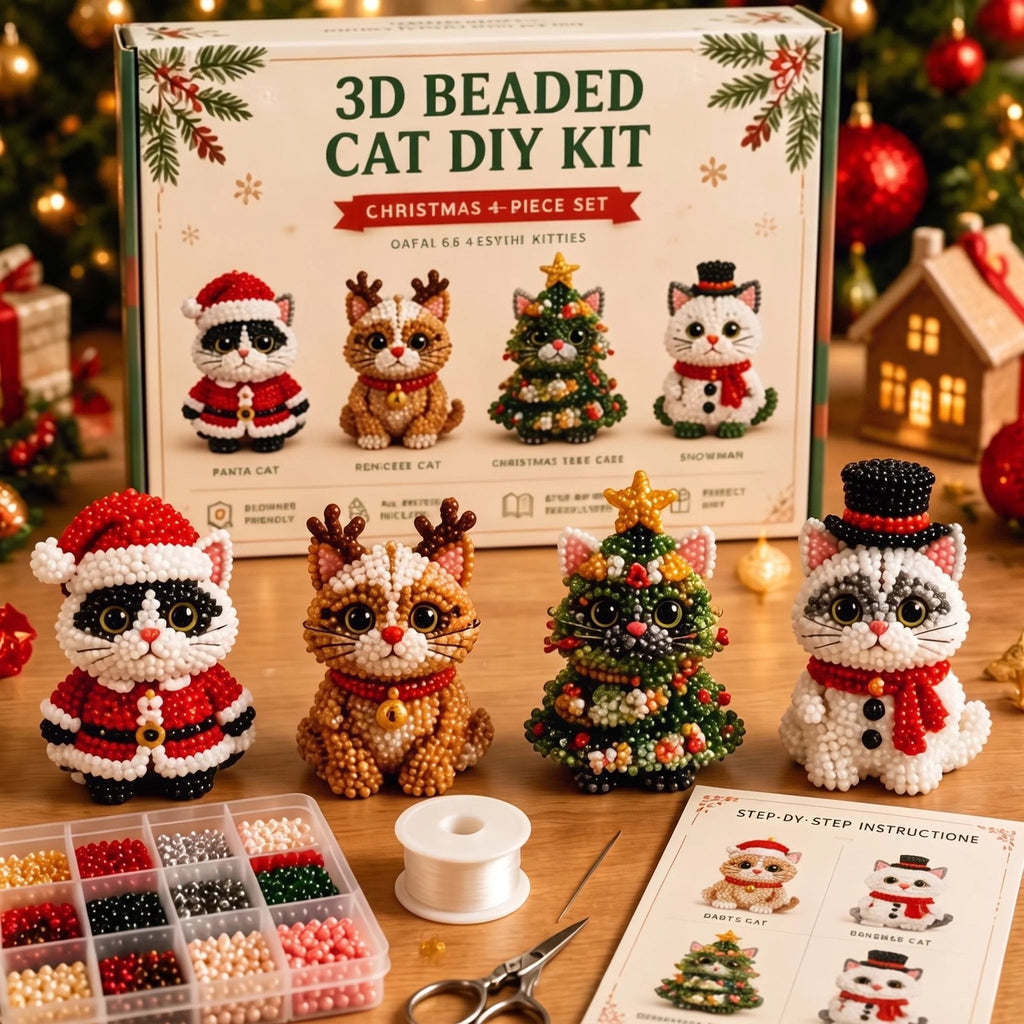 Beginner-Friendly DIY 3D Christmas Beaded Ornament Kit | Complete 4-Piece Set with Glass Beads, All Tools & Step-by-Step Guide Included