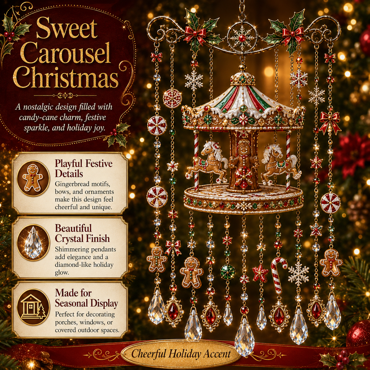 Christmas Crystal Wind Chime - 14 Festive Designs, 20 x 35 cm