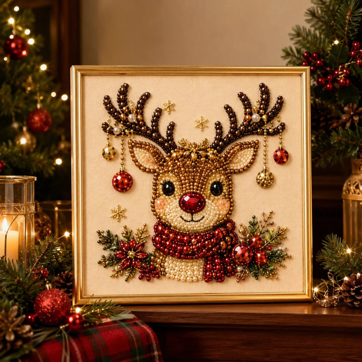 DIY Christmas Pearl Art Kit with Frame – 3D Bead Craft Decor
