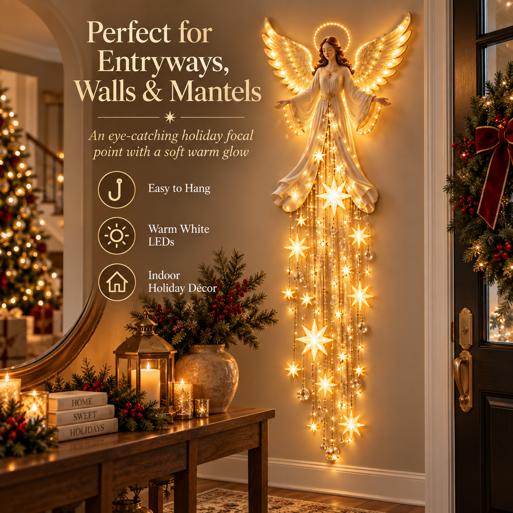 Lighted Christmas Angel Wall Decor – Glowing Star Cascade Holiday Decoration