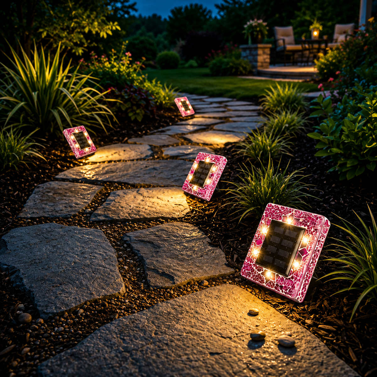 Solar Pathway Lights, Mosaic LED Outdoor Garden Lights for Walkways and Landscape