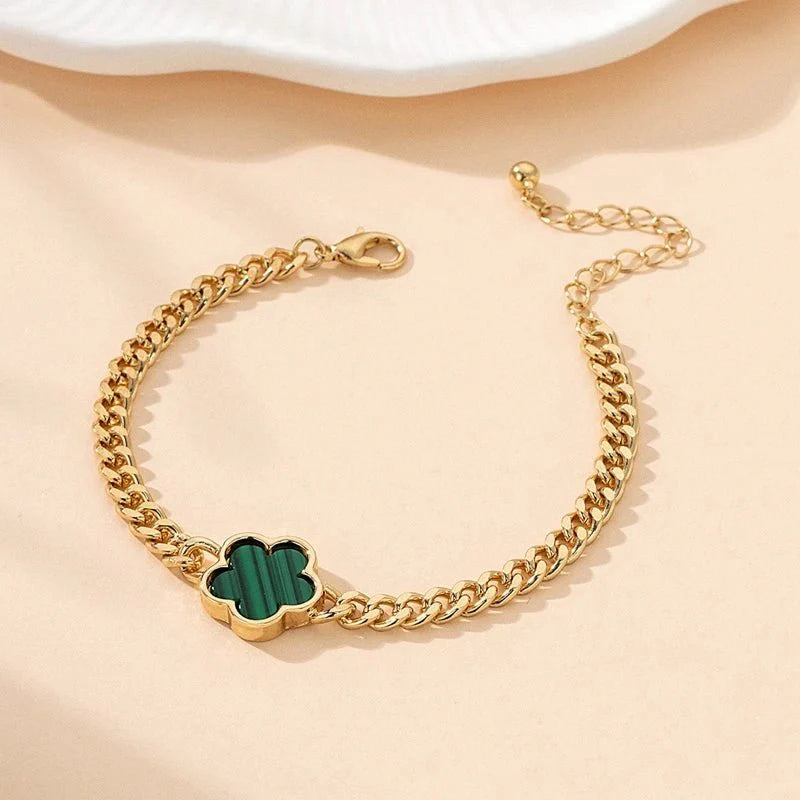 Lucky Clover Cuban Chain Necklace and Bracelet Set