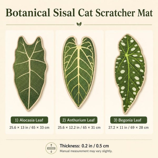 Botanical Stick-On Sisal Cat Scratcher Mat for Walls, Doors & Floors – Redirect Scratching Away From Furniture