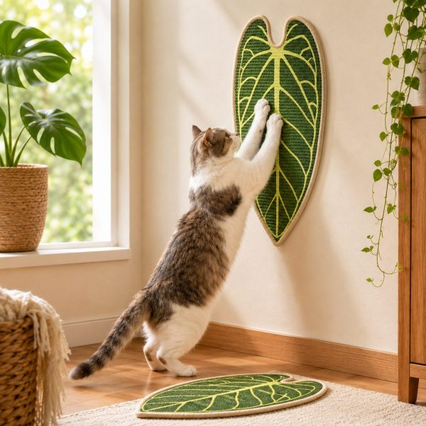 Botanical Stick-On Sisal Cat Scratcher Mat for Walls, Doors & Floors – Redirect Scratching Away From Furniture