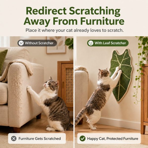 Botanical Stick-On Sisal Cat Scratcher Mat for Walls, Doors & Floors – Redirect Scratching Away From Furniture