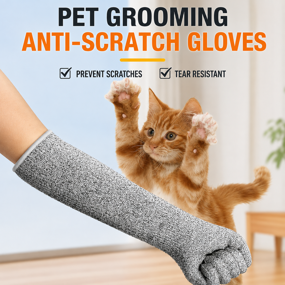 Pet Handling Gloves – 15.75" Long Anti-Scratch Cat Grooming Gloves