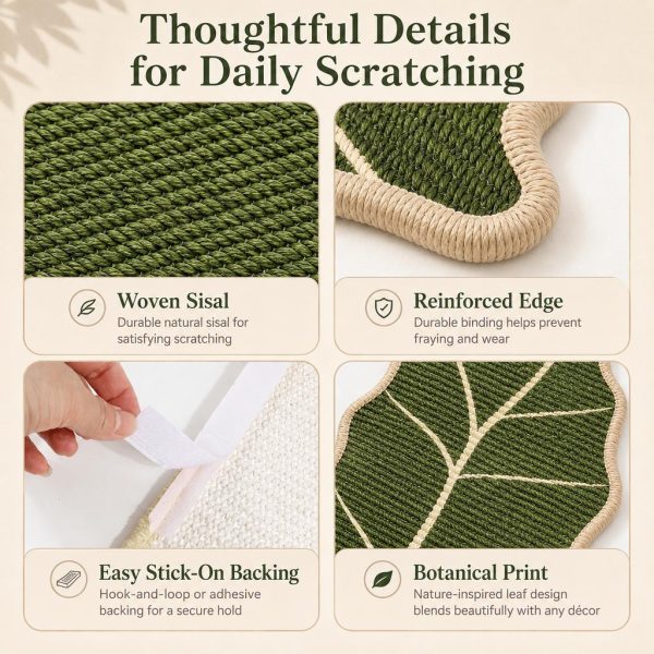 Botanical Stick-On Sisal Cat Scratcher Mat for Walls, Doors & Floors – Redirect Scratching Away From Furniture